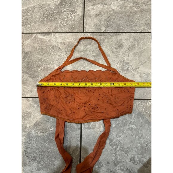 Free People‎ Movement Cassandra Embroidered Eyelet halter Crop Top Peach Sz M h2 - Picture 4 of 6